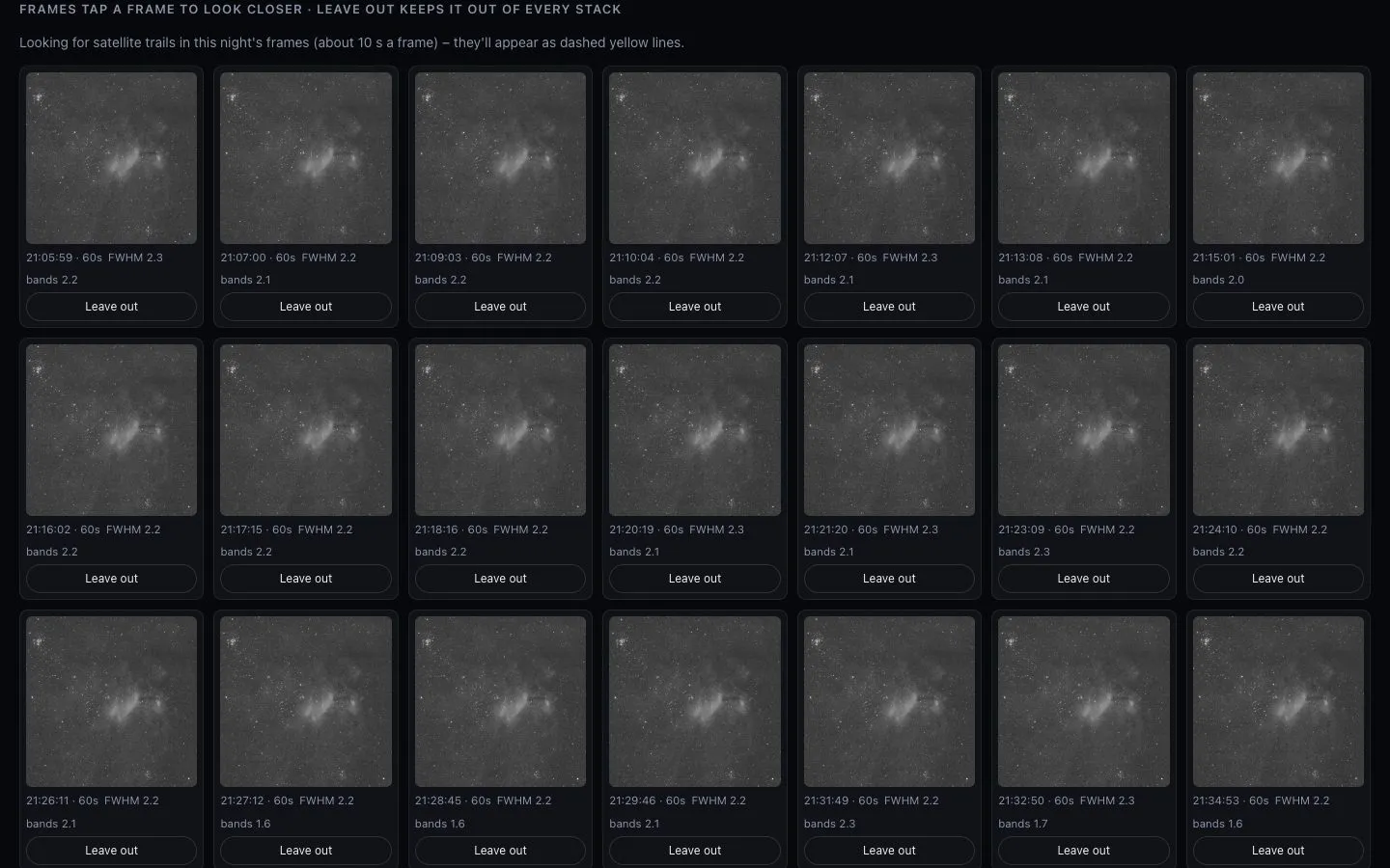 The frame grid, with “Leave out” on each sub